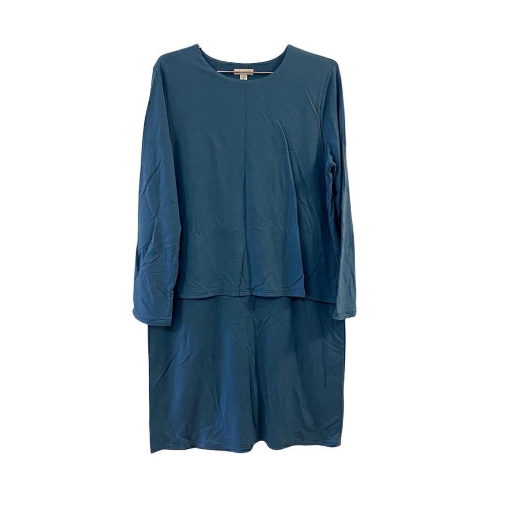 Pure Jill Womens T-Shirt Dress Blue Stretch Scoop Long Sleeve Overlay P Medium